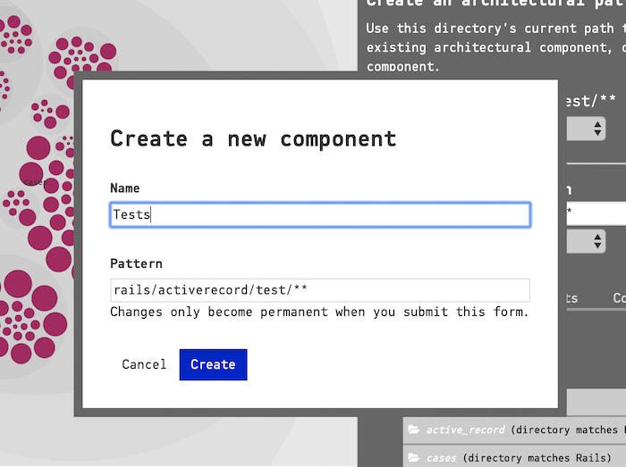 The "Create component" popup
