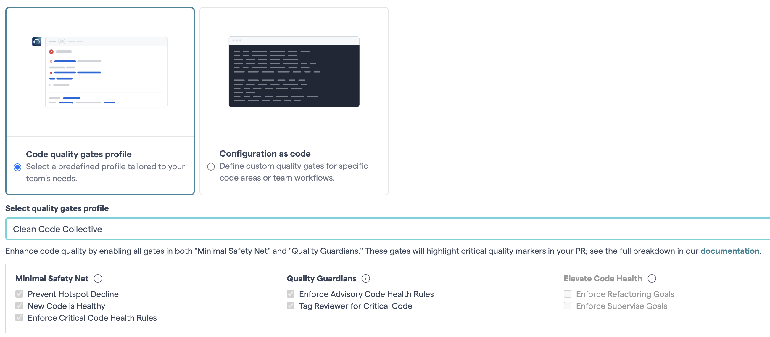 Select a code quality profile