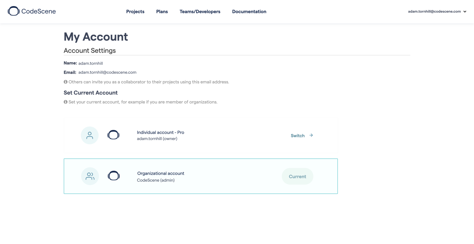 Organizational account overview.